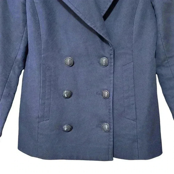Juicy Couture Navy Double Breasted Cotton Stretch Peacoat Sz S Coastal Mariner - Picture 4 of 11